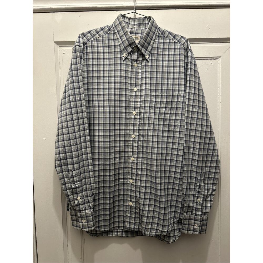 Men’s Gitman Bros Vintage Button Down Long Sleeve Shirt Blue Green Plaid USA M